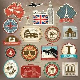collection of vintage retro grunge vacation & travel labels, labels, badges and icons