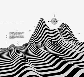 landscape background. terrain. black and white background. pattern with optical illusion. 3d vector illustration.