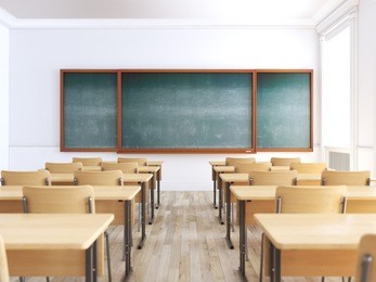 3d rendering. empty school classroom. education concept