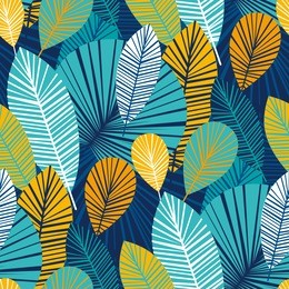 vibrant cool leaves seamless pattern for background, wrapping paper, fabric. modern tropical endless repeatable motif for surface design. stock vector illustration