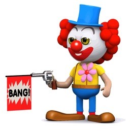 3d render of a clown with a toy gun