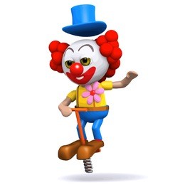 3d render of a clown on a pogo stick