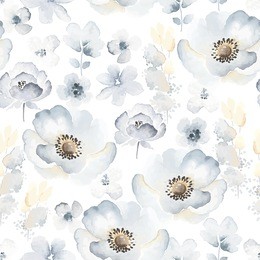 gentle floral pattern with blue flowers anemone in vintage watercolor style. vector seamless illustration on white background.