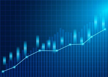 stock market. candle stick graph chart of stock market investment trading. stock market data. bullish point, trend of graph . blue background. vector illustration
