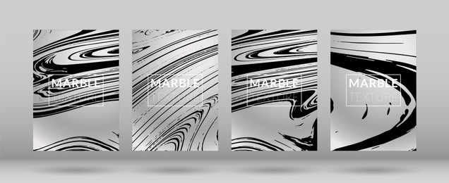 set of  covers with silver marble texture. ink splash. colorful fluid. marble textured cool cover, party flyers, business card, poster design, futurist title page.

