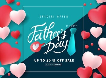 happy father’s day calligraphy greeting card and sale poster background. vector illustration.