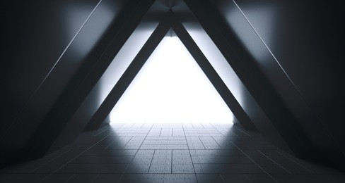 futuristic realistic large sci-fi corridor with white lights and reflections. 3d rendering