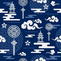 seamless pattern with chinese and asian elements.