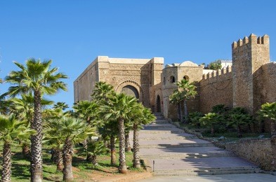 the kasbah of the udayas in rabat, morocco located at the mouth of the bou regreg river opposite of sale.  - the south-west part of fortified wall with the almohad gate bab oudaia