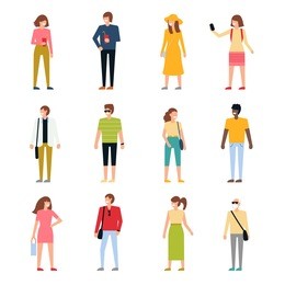 summer vacation fashion characters icons set. people illustrations in flat style, isolated on white background.