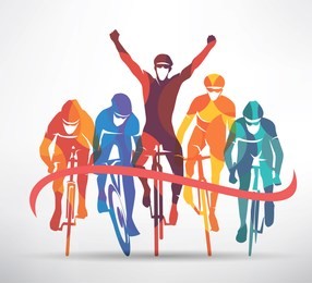 cycling race stylized background, cyclist vector silhouettes
