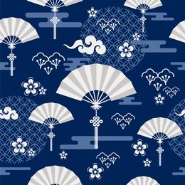 seamless pattern with  japanese, chinese and asian elements.