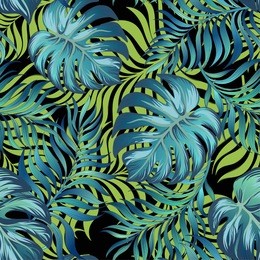 tropical seamless vector pattern with jundle leaves. summer backgtound.