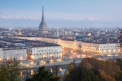 sunset on the city. sunset on turin, italy