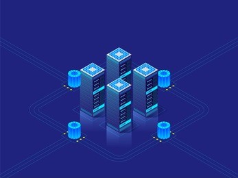 data center concept. abstract high technology background for website, header, banner. vector isometric illustration