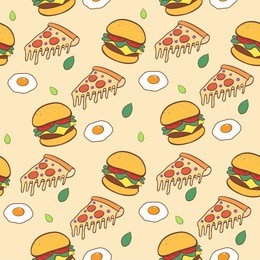 fast food hand drawn seamless pattern background