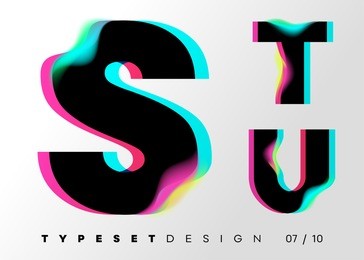 vector typeset design. neon glitch style. black bold font, double exposure. abstract colorful type for creative heading, advertising placard, music poster, sale banner. trendy neon glowing letters.
