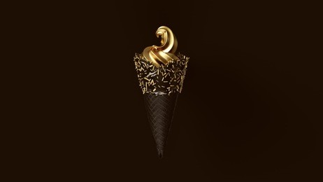 gold leaf ice cream with black icing and gold sprinkles 3d illustration
