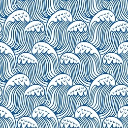 blue seamless nautic wave pattern, linear design - vector illustration. seamless abstract pattern in japanese style. waving lines and stripes. ocean background and print. nautical background with wave