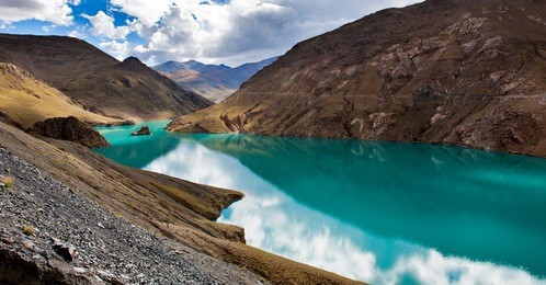 yamdrok lake, one of the sacred lakes in tibet, china