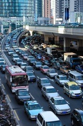 automobile congestion in rush hour,shanghai,china