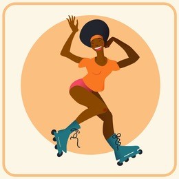 black girl on roller skates. a banner or a poster in flat style with gradient. vector illustration.