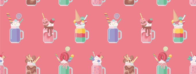 milkshakes seamless pattern. cartoon style. vector illustration.