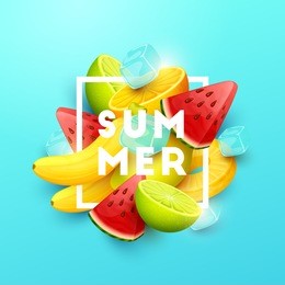 summer background with fruits. vector illustration.