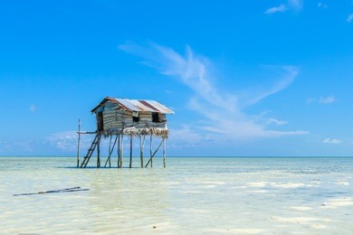 beautiful landscapes view borneo sea gypsy water village in maiga island, semporna sabah, malaysia.