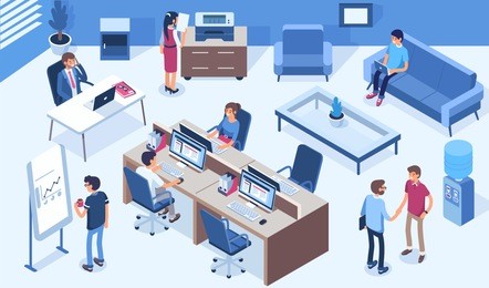 coworking office concept  with character. can use for web banner, infographics, hero images. flat isometric vector illustration.
