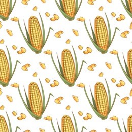 hand drawn sketch ear of corn seamless pattern. illustration