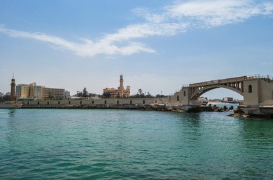 the sea of alexandria by the bridge of montazah area in alexandria in egypt 