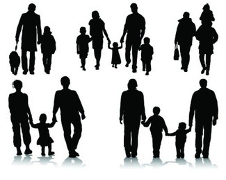 silhouettes of families walking 2-vector