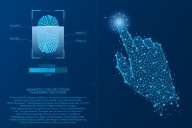 fingerprint scanning system. biometric identification technology concept. analysis of digital finger-print password. vector illustration.