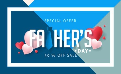 happy fathers day greeting card and sale poster background. vector illustration.