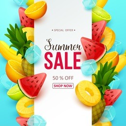 summer sale background with fruits. vector illustration.