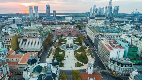 aerial photo with drones. plaza de mayo (may square) in buenos aires, argentina. it's the hub of the political life of argentina.