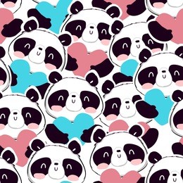 panda with heart background. panda bear seamless pattern.