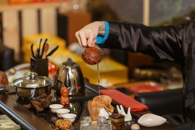 master prepares the tea ceremony. chinese traditions.