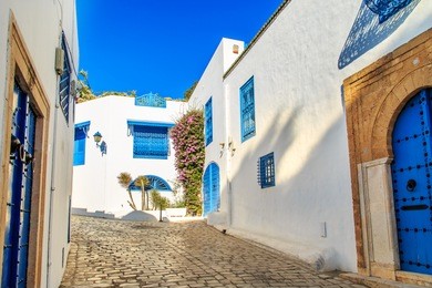 white-blue city of sidi bou said, tunisia. eastern fairy tale with a french charm.