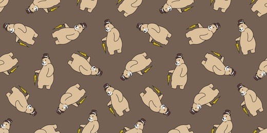 bear vector seamless pattern polar bear top hat umbrella isolated wallpaper background brown
