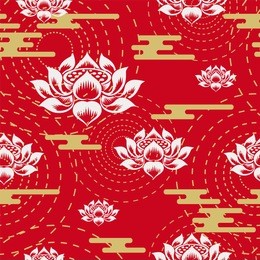 seamless pattern with  japanese, chinese and asian elements.