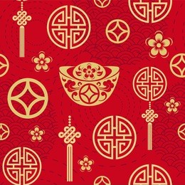 seamless pattern with  japanese, chinese and asian elements.