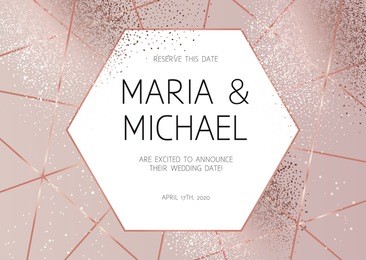 elegant pink gold glitter and ribbons vector design card. delicate and simple horizontal wedding invitation. powder blush effect texture. beauty fashion style. all elements are isolated and editable.