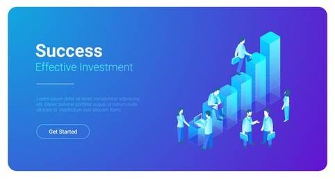 isometric business finance analytics statistics charts with teamwork people standing vector illustration.