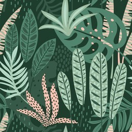 abstract seamless pattern with tropical leaves. hand draw texture. vector template.