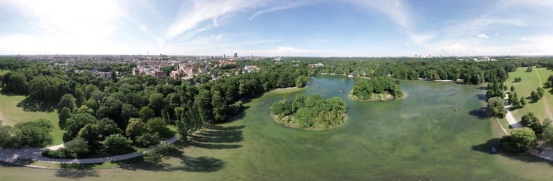 panoramic aerial of the english garden in the center of munich, germany