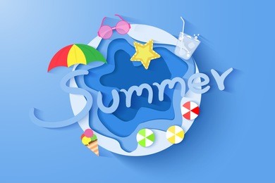 paper art style in the summer concept,vector,illustration.