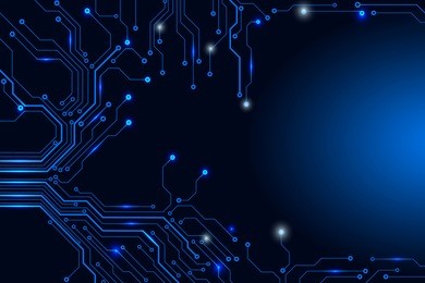 circuit board technology tree pattern concept vector background. blue abstract scifi pcb trace data transfer design illustration.