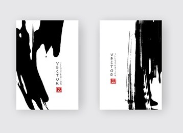 black ink brush stroke on white background. japanese style. vector illustration of grunge stains